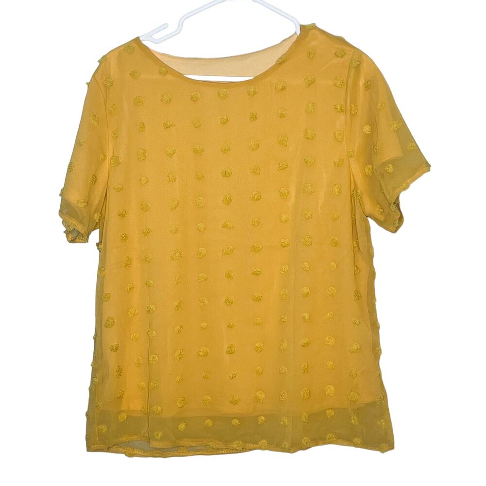 Yellow Swiss Dot Sheer Line Short Sleeve Shirt New M